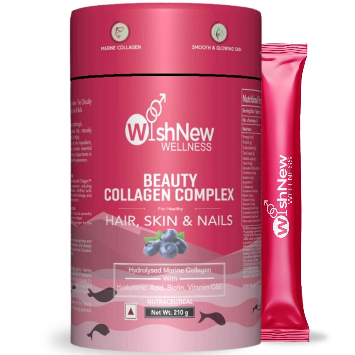 

WishNew Wellness BEAUTY COLLAGEN COMPLEX, 21 Servings | Berry Flavor | Nourishment for Healthy Hair, Skin & Nails | 1 Sachet (10g) Daily