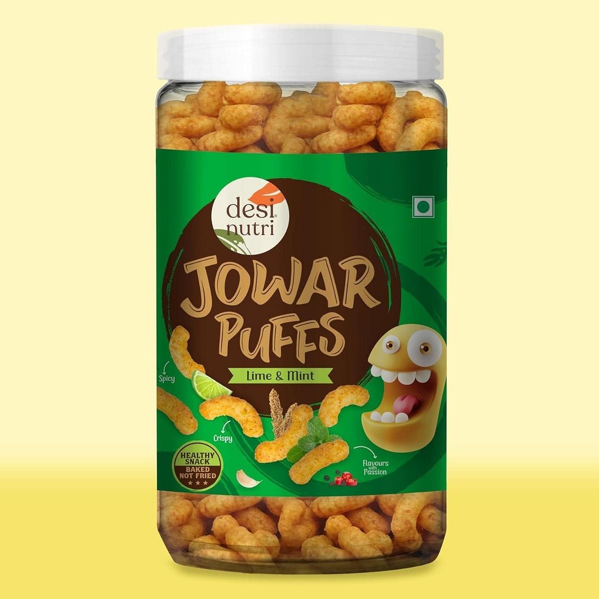 Desi Nutri Jowar Puffs (Gluten Free, Baked not Fried) | Source of Iron |High in Protein | Healthy Tasty Snacks | Millet Snack | 100% Veg| No added Sugar | No Trans-Fat - Lime & Mint 60g-image-40