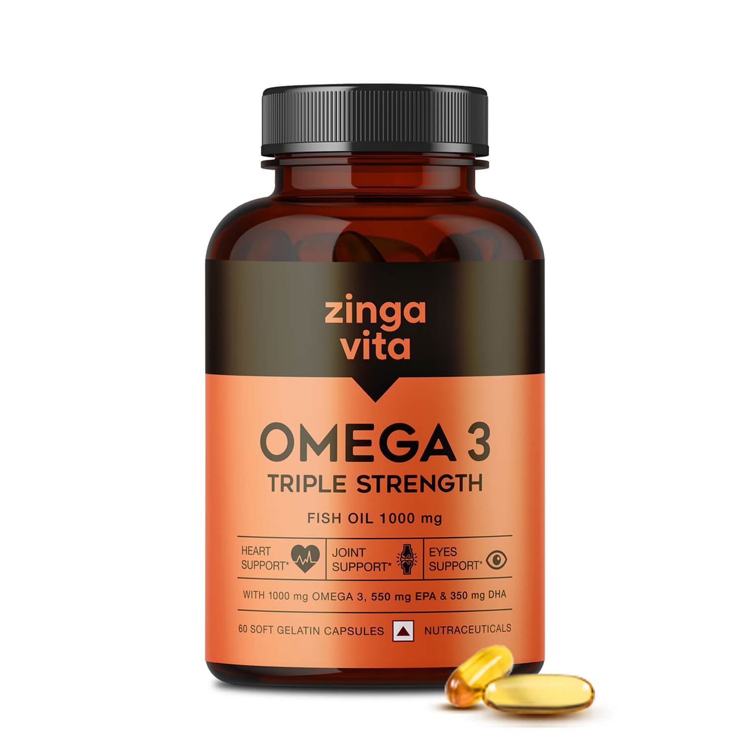 

Zingavita Triple Strength Omega 3 Fish Oil (60 Count), Mercury Free Formula for Heart, Joints & Eye Support for Men & Women