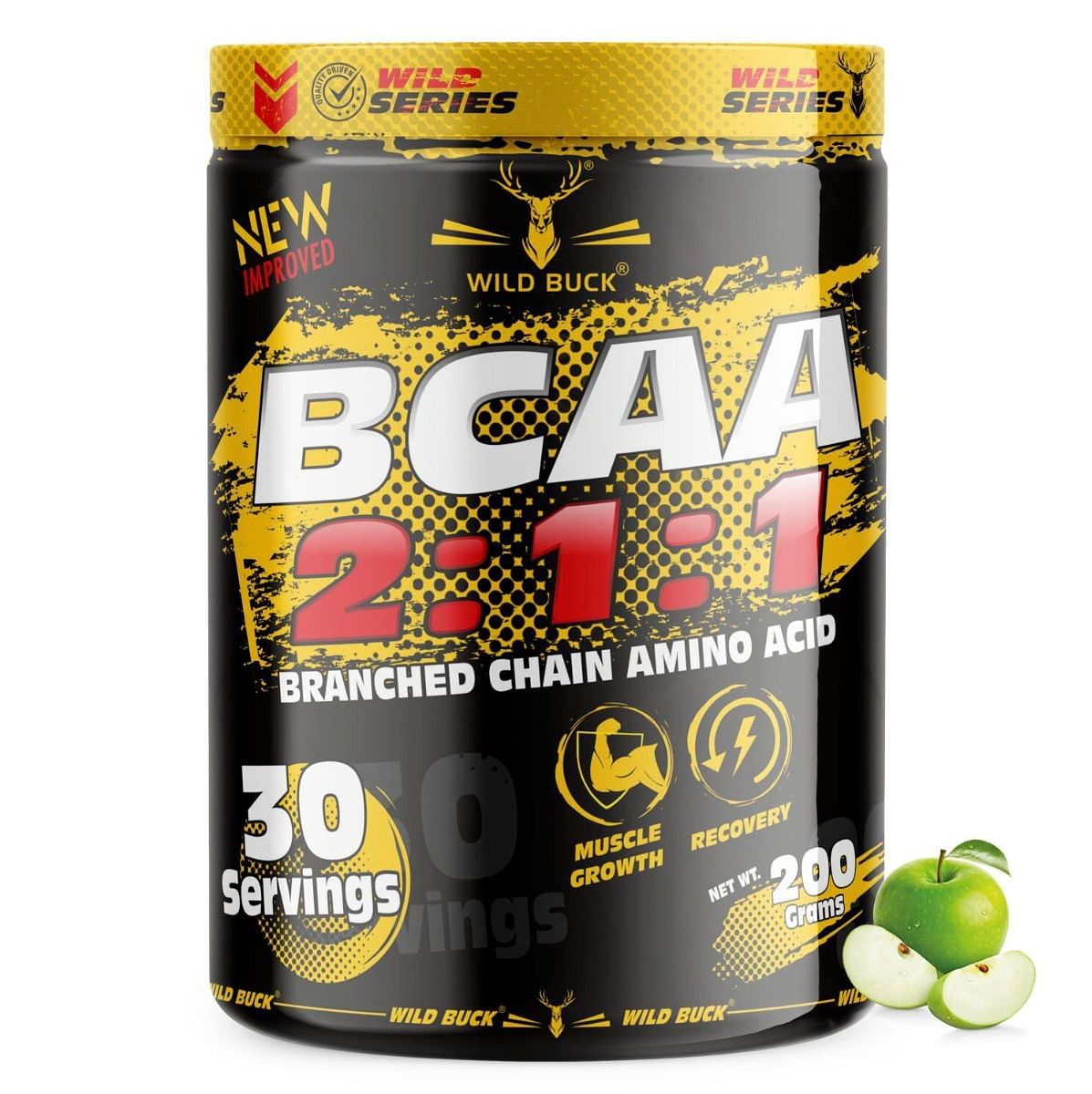 

WILD BUCK BCAA Supplement 2:1:1 Instantized Energy During Workout(200gm, Green Apple)