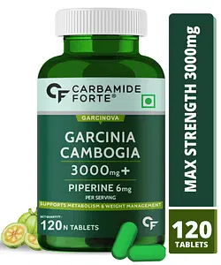 Carbamide Forte Garcinia Cambogia 3000mg 60% HCA & 6mg Piperine Per Serving | Weight Loss Supplement- 120 Veg Tablets