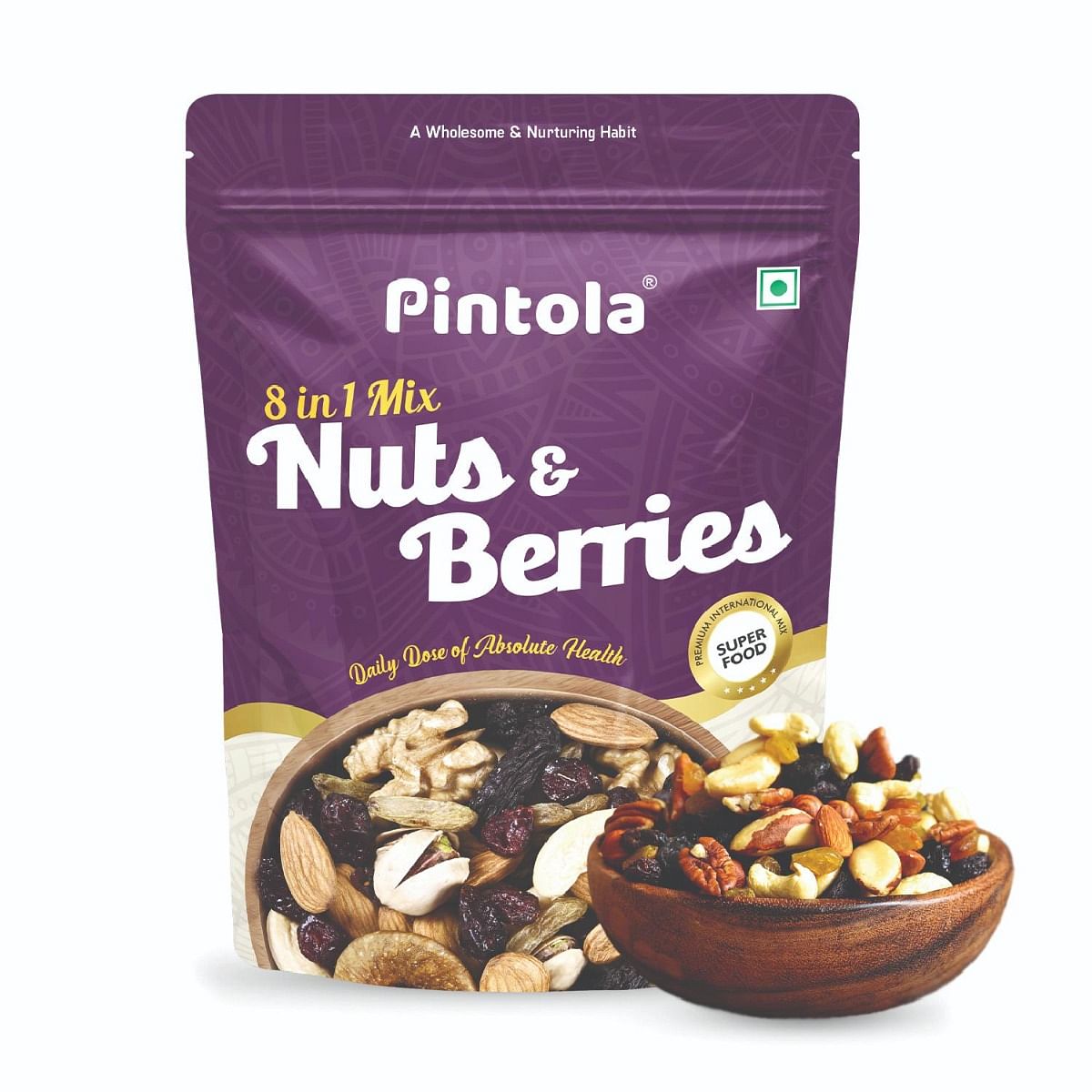 

Pintola Premium 8 in 1 Mix Nuts & Berries 200g | Contains Almonds,Black Raisins,Cranberries,Cashew nuts, Green Raisins,Pistachios,Walnuts,Figs | Hi...