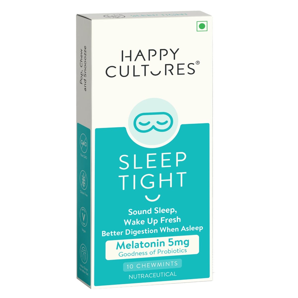 

Happy Cultures Sleep Tight|Melatonin 5Mg|Deeper Sleep & Wake up Refreshed| 10 Chewmints 10grams