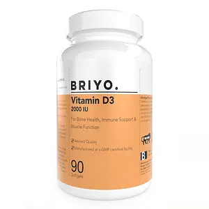 Briyo Briyo Vitamin D3 2000 IU - 90 Softgels - For Bone Health, Muscle Function and Immune Support
