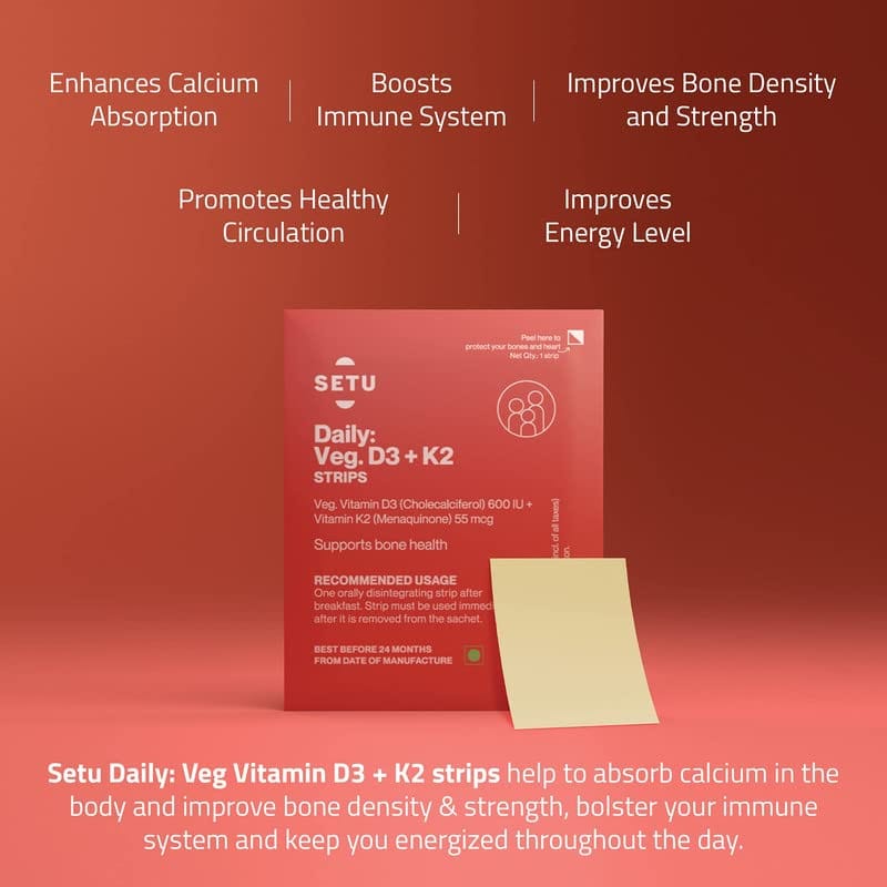 Setu Daily Veg D3+K2 Strips Plant Based Supplement For Bone Health