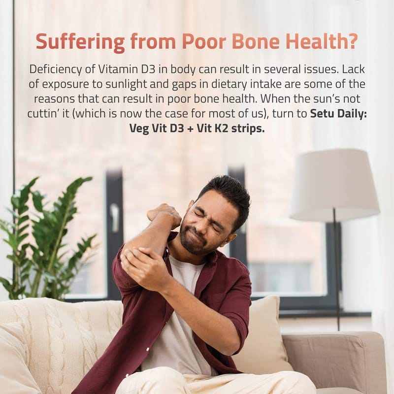 Setu Daily Veg D3+K2 Strips Plant Based Supplement For Bone Health