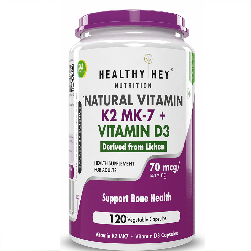 

HealthyHey Nutrition Natural Vitamin K2 + Natural D3 (Vegan) - Non-GMO | Non-Synthetic 120 Veg. Capsules