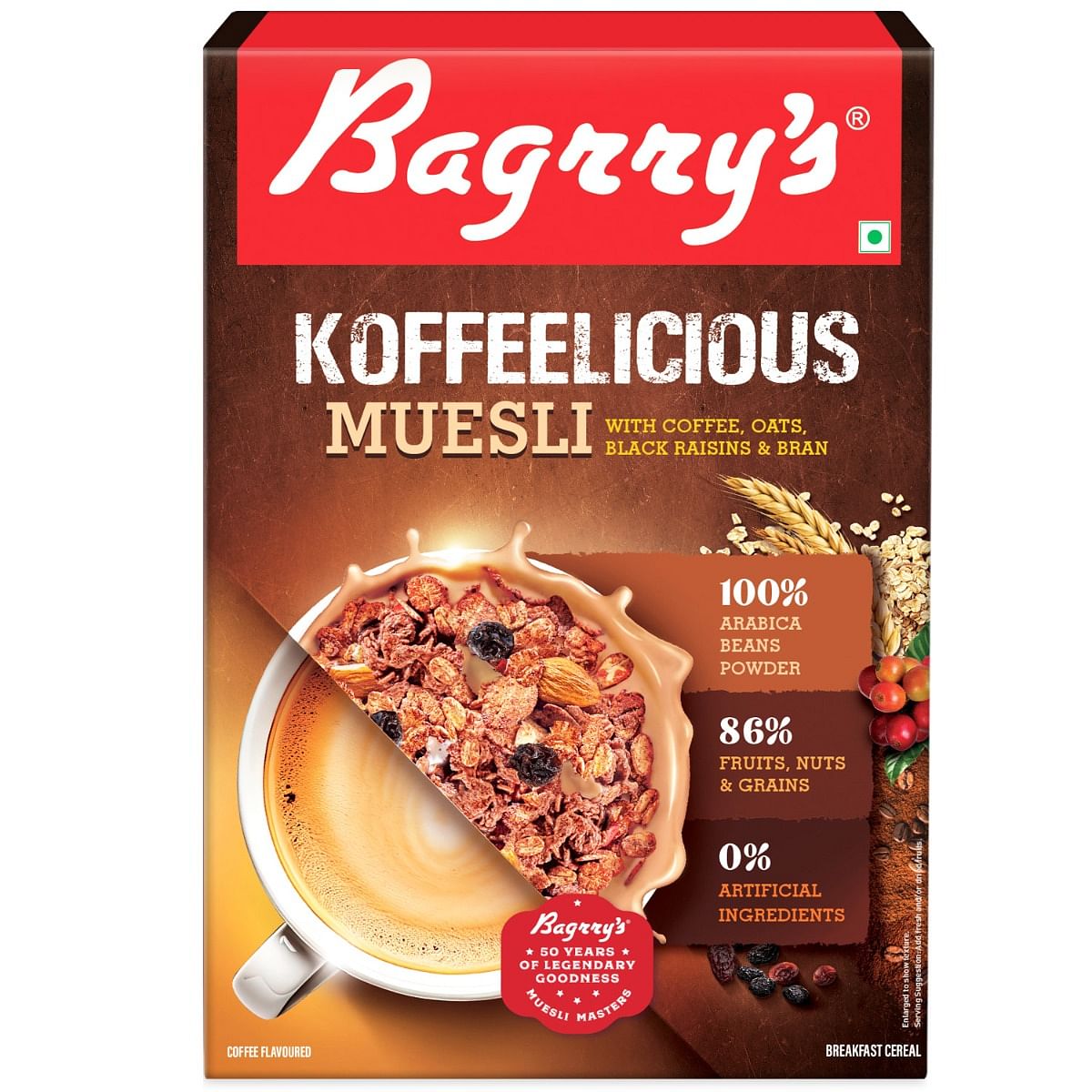 

Bagrry’s Koffeelicious Muesli 400 g Box with Coffee, Oats, Black Raisins & Bran|Coffee Muesli|100% arabica beans|86% fruits, nuts and grains|Breakf...