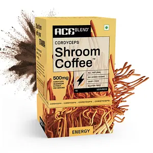 Ace Blend Cordyceps SHROOM COFFEE™ | 15 serves | Mushroom Coffee | KSM 66 Ashwagandha | L-Theanine | MCT Powder | Immunity | Energy | 100% Arabica | Instant Black Coffee | Keto | Cold & Hot Brew