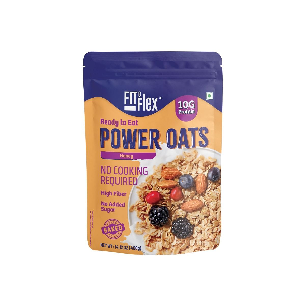 

Fit And Flex Power Oats | High Protein, Zero Sugar, Ready To Eat Baked Oats, Honey, 400g | NO COOKING REQUIRED