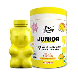 Power Gummies Junior Multivitamin & Immunity Booster for Kids | Vitamin A, B, C, D, & K | For Age 4-15 Years| Tasty Mango Flavour 30 Gummies