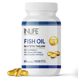 INLIFE Fish Oil Omega 3 Capsules 180mg EPA 120mg DHA Molecularly Distilled Supplements for Men Women, 1000mg - 60 Softgels