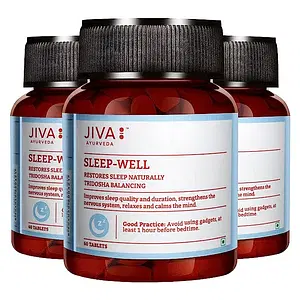 Jiva Ayurveda Sleep-Well Tablets - Restores Natural Sleep - Non-Habit Forming Sleep Supplement - Strengthens Nervous System - 60 Tablets Each | Pack of 3
