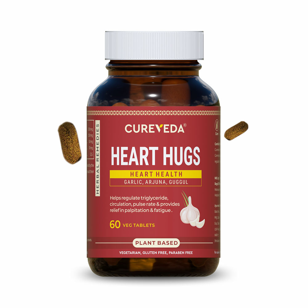 

Cureveda™ Herbal Heart Hugs - For Healthy Heart Cardiac Wellness Cholesterol control - 60 Tablets