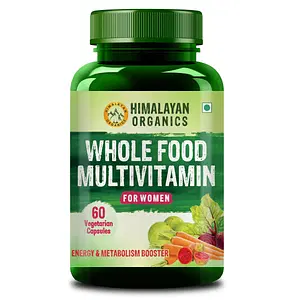 Himalayan Organics Whole Food Multivitamin for Women With Natural Vitamins, Minerals, Extracts Best for Energy, Brain, Bone Health 60 Veg Capsules