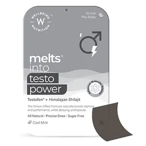 Wellbeing Nutrition Melts Testo Power (30 oral strips) | Testofen, Himalayan Shilajit, Ginkgo Biloba - Plant Based Testosterone Booster to Enhance Performance, Stamina & Energy
