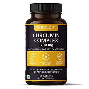 Boldfit Curcumin Tablets 1710mg Curcumin Supplements Curcumin Capsules Curcumin with Piperine for Better Absorption, Immunity Support, Antioxidant & Joint Support - 60 Veg Tablets
