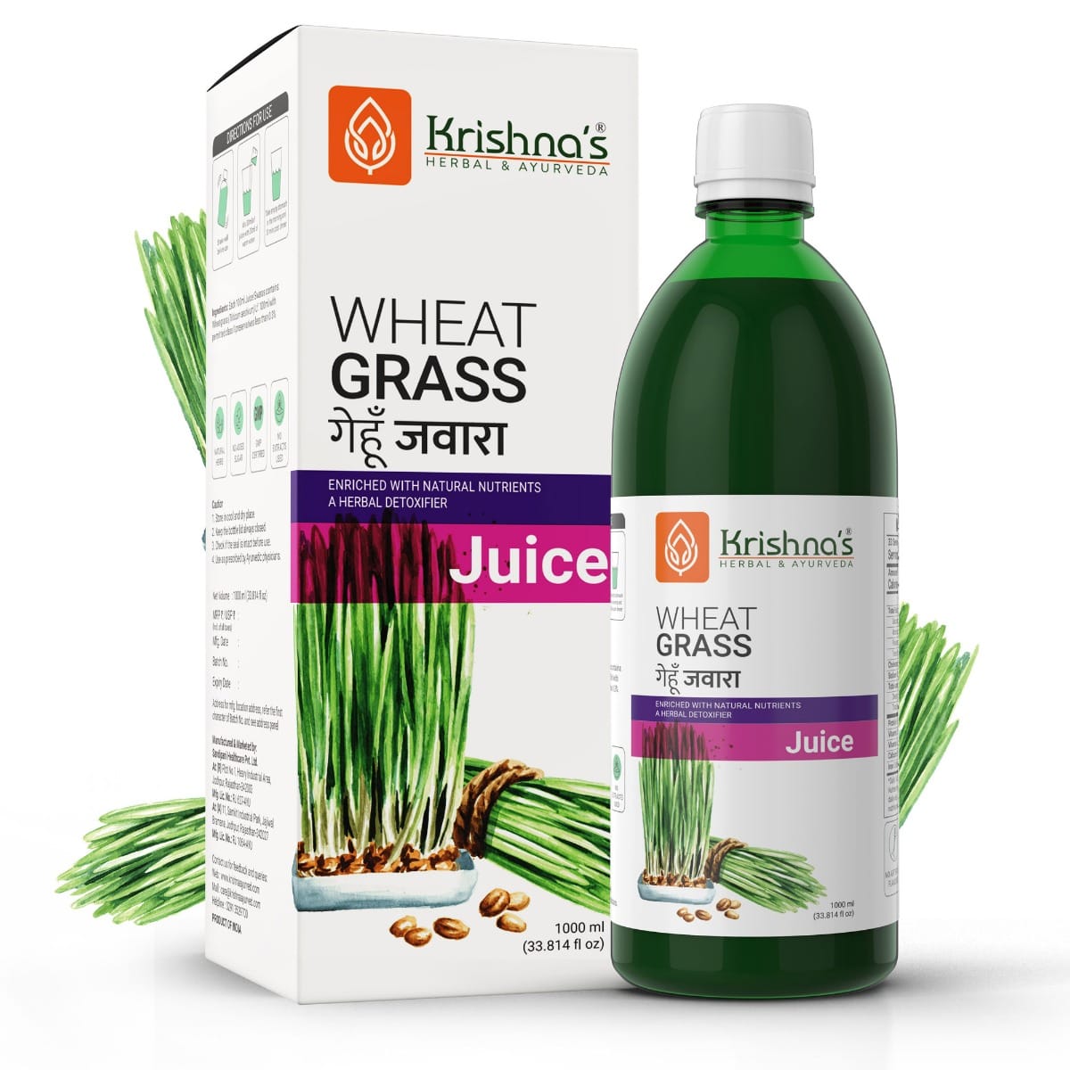 

Krishna's Wheatgrass Juice - 1000 ML | Wheat Grass juice 9th day picked wheatgrass leaves