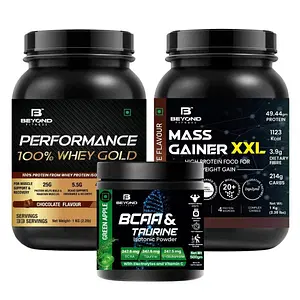 Beyond Fitness Beast Mode Gold Combo (Mass Gainer XXL 1kg- 100% Whey Gold Protein 1kg-BCAA Isotonic energy drink 500gm)