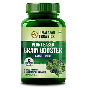 Himalayan Organics Plant Based Brain Booster Supplement with Ginkgo Biloba And Brahmi | Healthy Brain | Stress Relief | Improve Focus - 60 Veg Capsules
