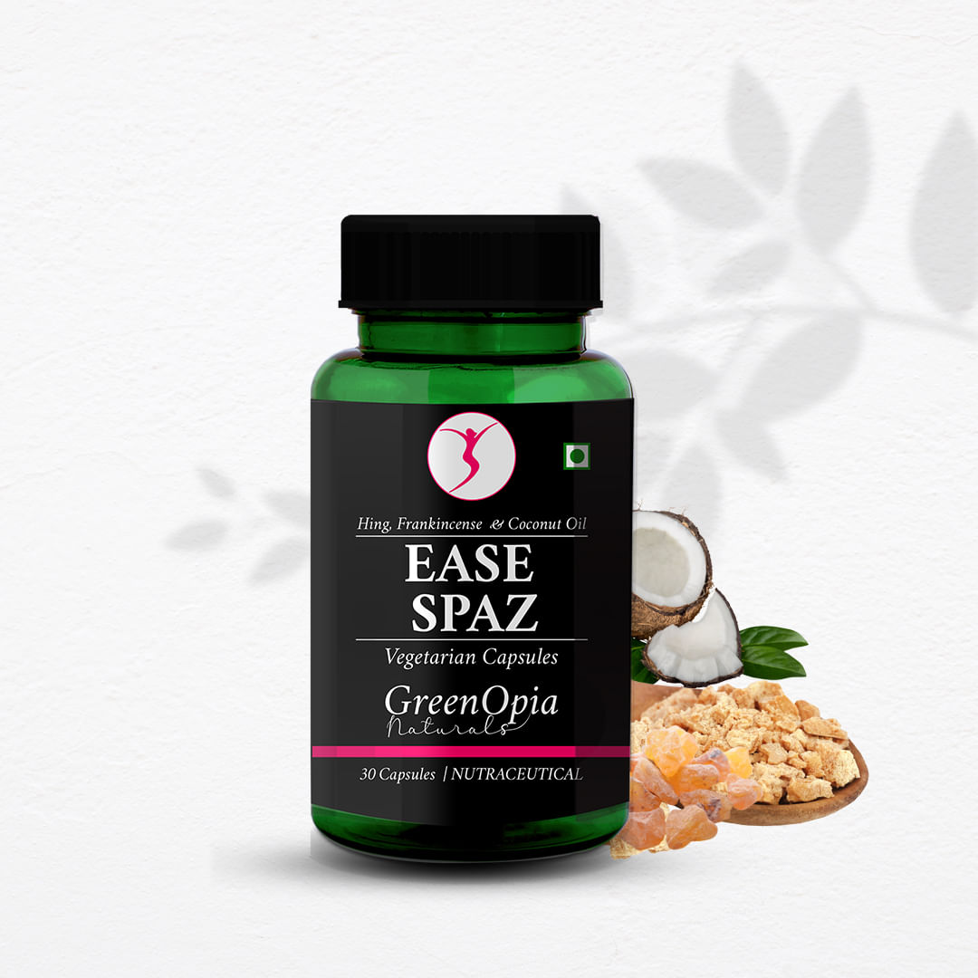 

GreenOpia Ease Spaz, Hing Frankincense Coconut Oil 30 Liquid Filled Vegetarian Capsules