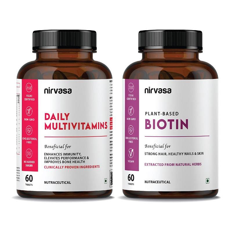 

Nirvasa Daily Multivitamins & Plant Based Biotin Tablets Combo | Multi-Blended Formulations for Immunity, Hair, Skin & Nails Health | 100% Vegetari...