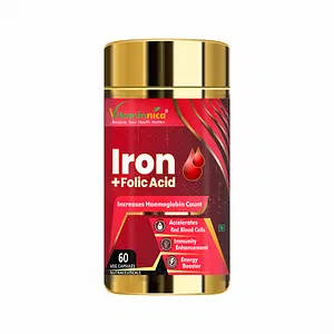 Vitaminnica Iron + Folic Acid | Increases Haemoglobin Count | Accelerates Red Blood Cells, Immunity Enhancement & Energy Booster 60 Veg Capsules