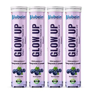 Blubein Glow Up - Radiant Skin Care Drink | 1000mg Marine Collagen with Glutathione & Vitamin C for Youthful Skin | Green Tea Extract – Blueberry Flavor for Men & Women x Pack of 4