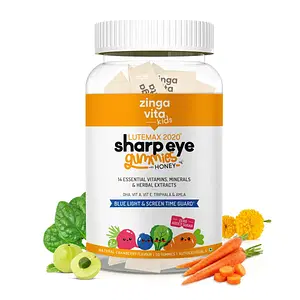 Zingavita Sharp Eye Omega Gummies for Kids| With Essential multivitamins like Lutein, Zeaxanthin & DHA for Eye Health | Natural Strawberry Mix Flavour Gummy Bears