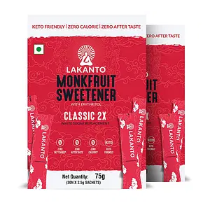 Lakanto keto & Diabetic Friendly Classic Japanese's Monkfruit Sweetener 60 Sticks(2.5 gm each)|Sugarfree, Zero Calories & Carbs, Natural sweetener|White sugar replacement
