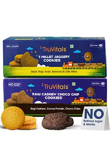 TruVitals 5 Millet Jaggery Cookie + Ragi Cashew Choco Chip Cookies (Combo)