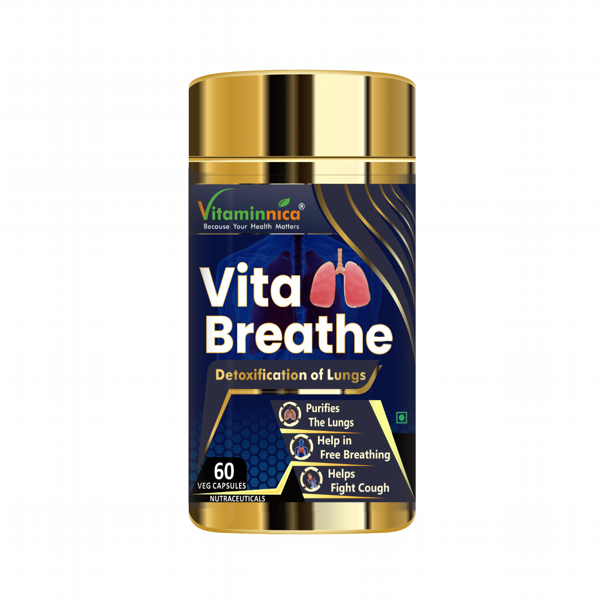 

Vitaminnica Vita Breathe | Detoxification of Lungs | Purifies The Lungs, Helps in Free Breathing & Helps Fight Cough | 60 Veg Capsules