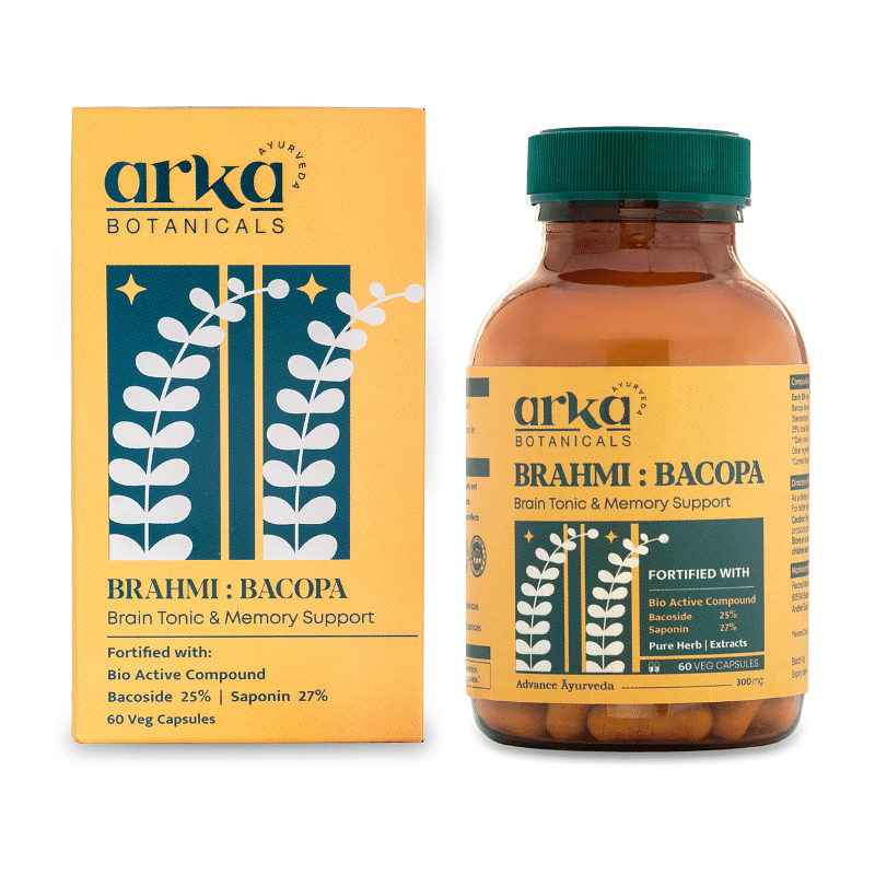 

Arka Botanicals Bramhi Bacopa Capsule for Brain Tonic & Memory Support 60 servings 300mg