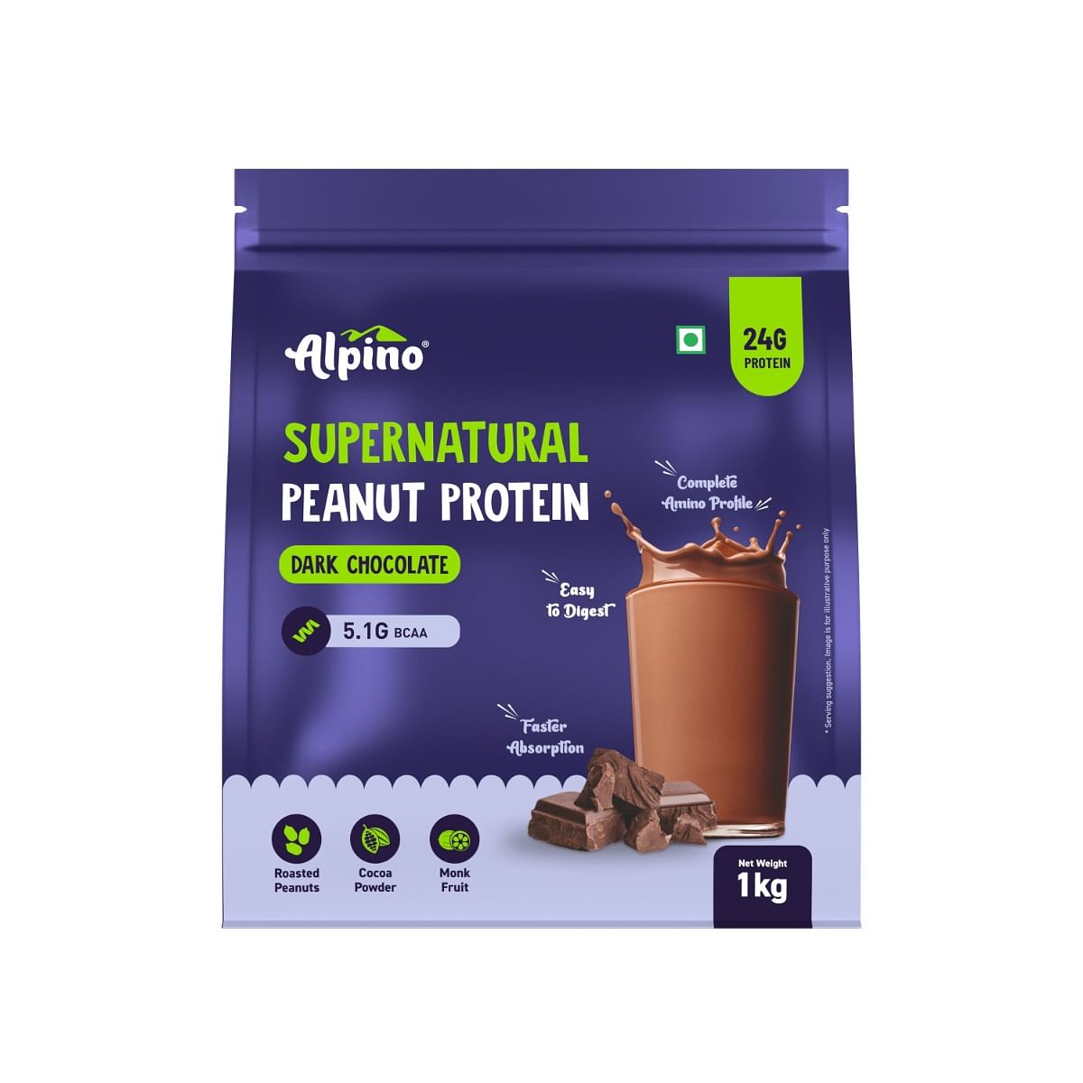 

Alpino Supernatural Peanut Protein Powder Dark Chocolate 1kg - 100% Plant-Based, High-Performance Protein - 24g Protein, 5.1g BCAAs, No Added Sugar...