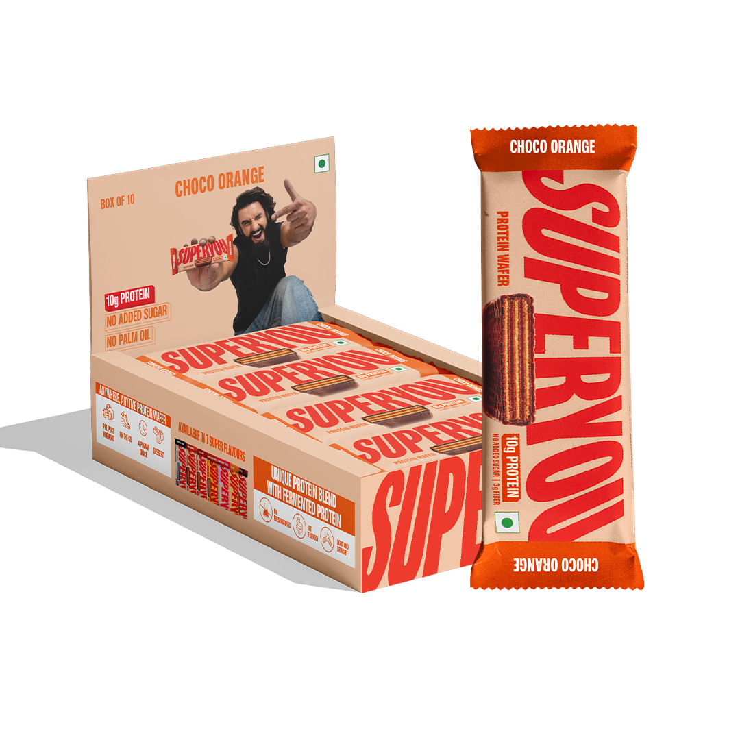 

SuperYou Choco Orange Protein Wafer Bars (Pack of 10)|10g Protein, 3g Fiber, No Added Sugar|Yeast Fermented Protein|Energy Bars|Crunchy Wafer Bar|1...
