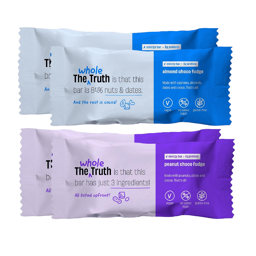 

The Whole Truth - Energy Bars | Nuts For You (4 Peanut Choco Fudge, 2 Almond Choco Fudge) | 6 Bars x 40g | Dairy Free & Sugarfree | Vegan | No Pres...