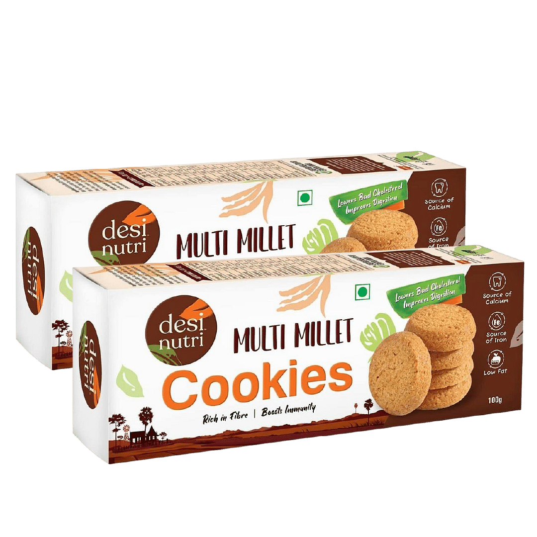 

Desi Nutri Multi Millet Cookies | Ready to Eat Cookies | Millet Cookies | Cookies - 100 gms | Rich in Fiber & Immunity | Pack of 2