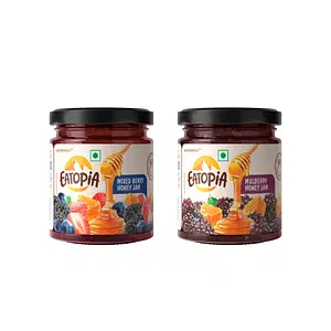 Eatopia Mixed Berry & Mulberry Sugar Free Honey Jam Combo with Strawberry, Mulberries & Blueberries | 100% Pure & Natural with No Artificial Chemicals/Preservatives | Healthy Good for Gut Health- 480g