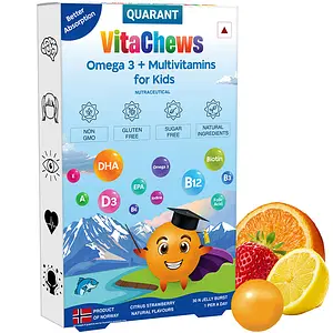 QUARANT VitaChews Omega 3 Fish Oil + Multivitamin for Kids Supports Overall Health, Clinicially Tested 43% Higher DHA+EPA Absorption, No Fishy Taste & Smell (Gummies Upgrade) 30 Sugar Free Jelly Chew