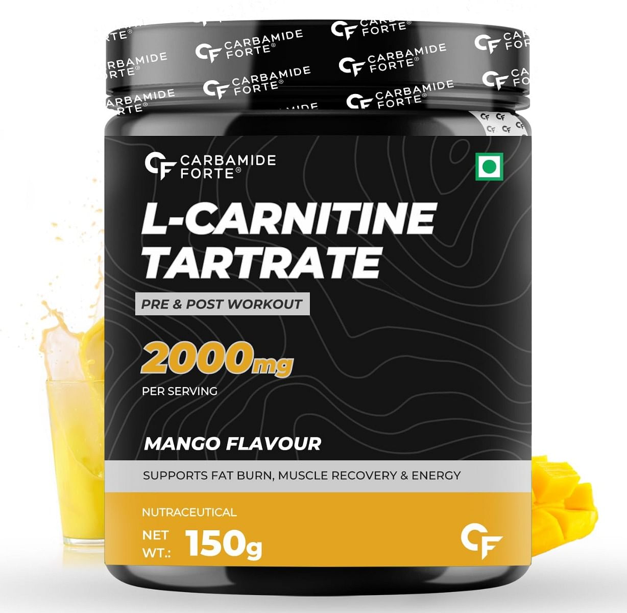 

Carbamide Forte L Carnitine L Tartrate 150g | 30 Serving | Mango Flavour | Fat Burn | Muscle Recovery | Energy