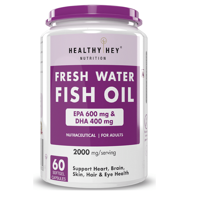 

HealthyHey Nutrition Fresh Water Fish Oil - 2000 Mg/serving - 60 Softgel Capsules (600 EPA & 400 DHA)
