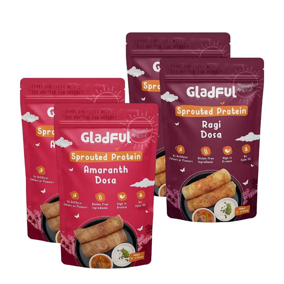 

Gladful Sprouted Dosa Ragi and Amaranth Instant Mix - Protein for Families and Kids 400g each | Pack of 4