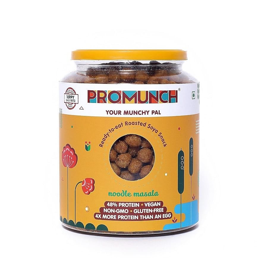 PROMUNCH Roasted Soya Snack | Vegan | High-Protein | Healthy | Gluten-Free | Flavor Noodle Masala