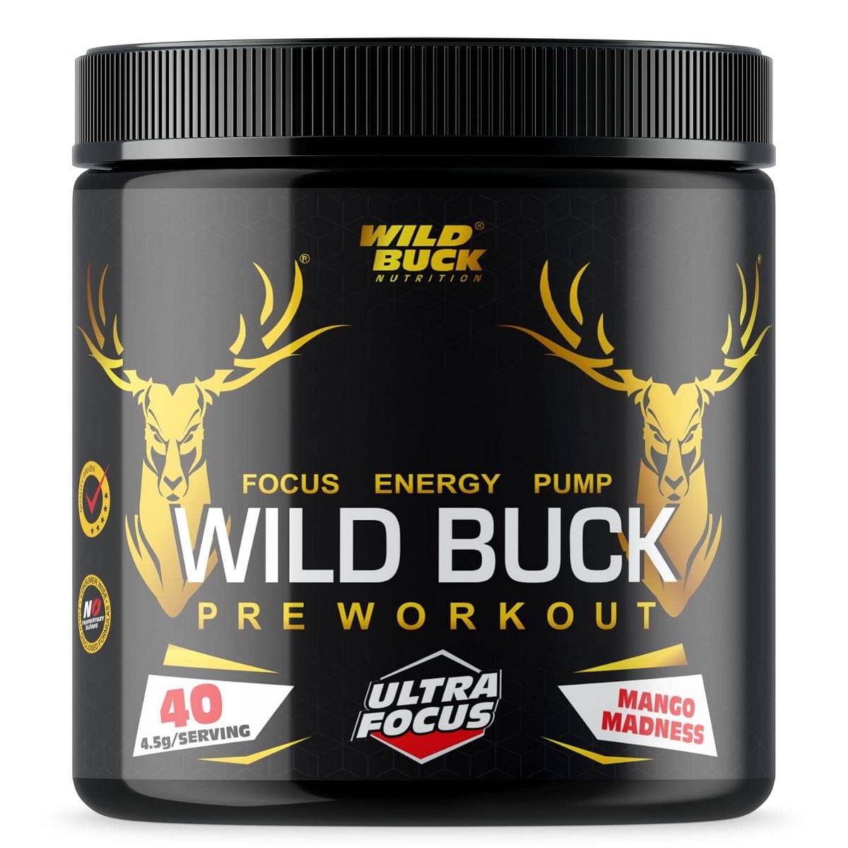 

WILD BUCK Ultra Focus Advanced Pre Workout Powder with L-Arginine, L-Citrulline, Beta Alanine, Theanine & Natural Caffeine for Explosive Muscle Pum...