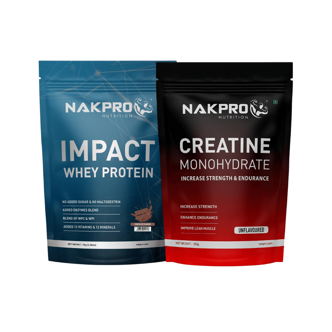 

NAKPRO Impact Whey Protein 1kg | Isolate & Concentrate | 24g Protein & 4.9g BCAA | Chocolate Flavour | NAKPRO Micronised Creatine Monohydrate Powde...