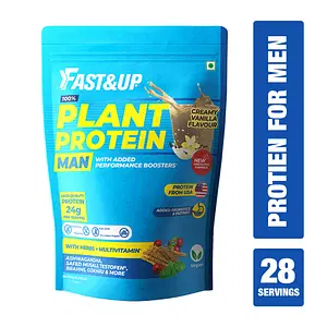 Fast&Up Plant Protein For Man-Vegan & Gluten Free (Added Metabolic & Performance Boosters) Plant-Based Protein - 28 Serving (990 g, Vanilla Flavor) 