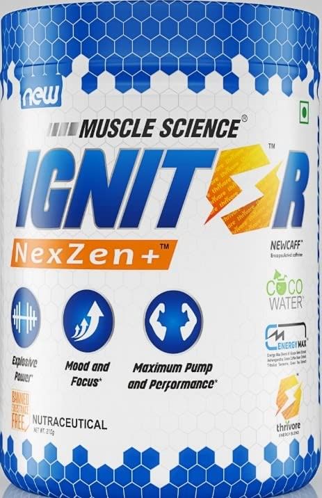 

Muscle Science Ignitor Nextgen 25 Serv. Pre Workout Powder, 3850 mg Beta Alanine, 140 mg Taurine for Endurance, 1000 mg Arginine for Pump, 150 mg T...