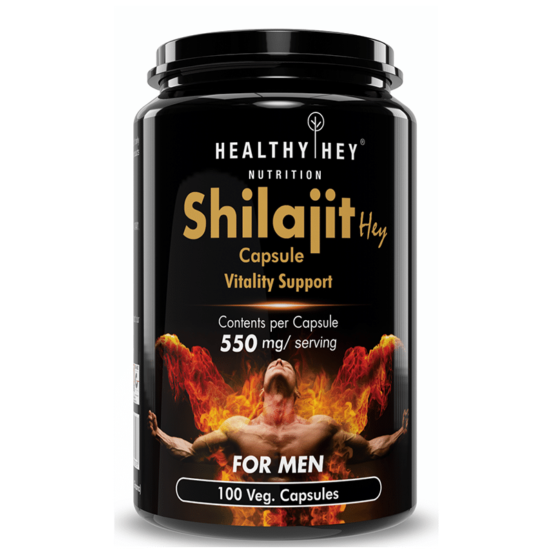 

HealthyHey Shilajit with Safed Musli, Tribulus and Ashwagandha - 550mg - 100 Vegetable Capsules