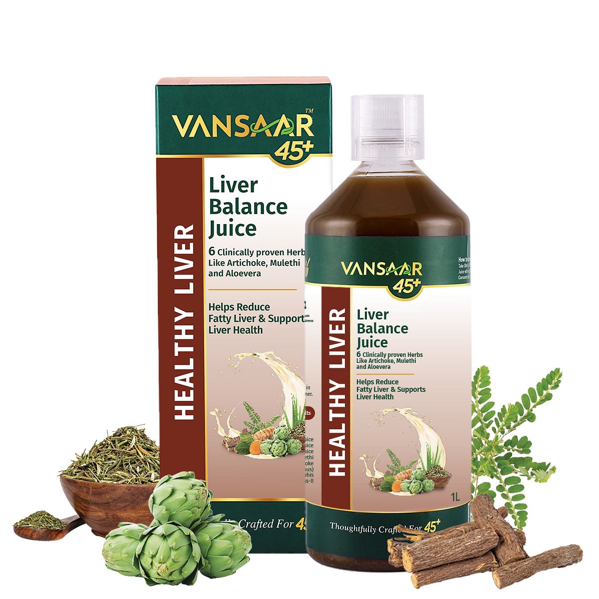 

Vansaar 45+ Liver Balance Juice, 1L | Artichoke, Mulethi, Bhumi Amla, & 6 Natural Herbs | Supports Detoxification, Protects Liver, & Boosts Vitality