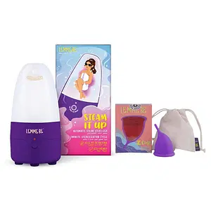 Lemme Be Menstrual Cup Sterilizer | Along With Measurement Cup | Kills 99.9% Germs With Steam in 3 Minutes | Automatic Power Off | Steam Sterilizer + Z Cup (Medium, Purple) Combo 25 ml